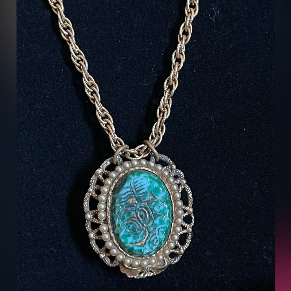 Vintage Dumont 17 Jewel Watch Pendant Crown Trifari Chain MCM Victorian Revival